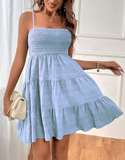 Suspender Pleated Mini Tank Dress