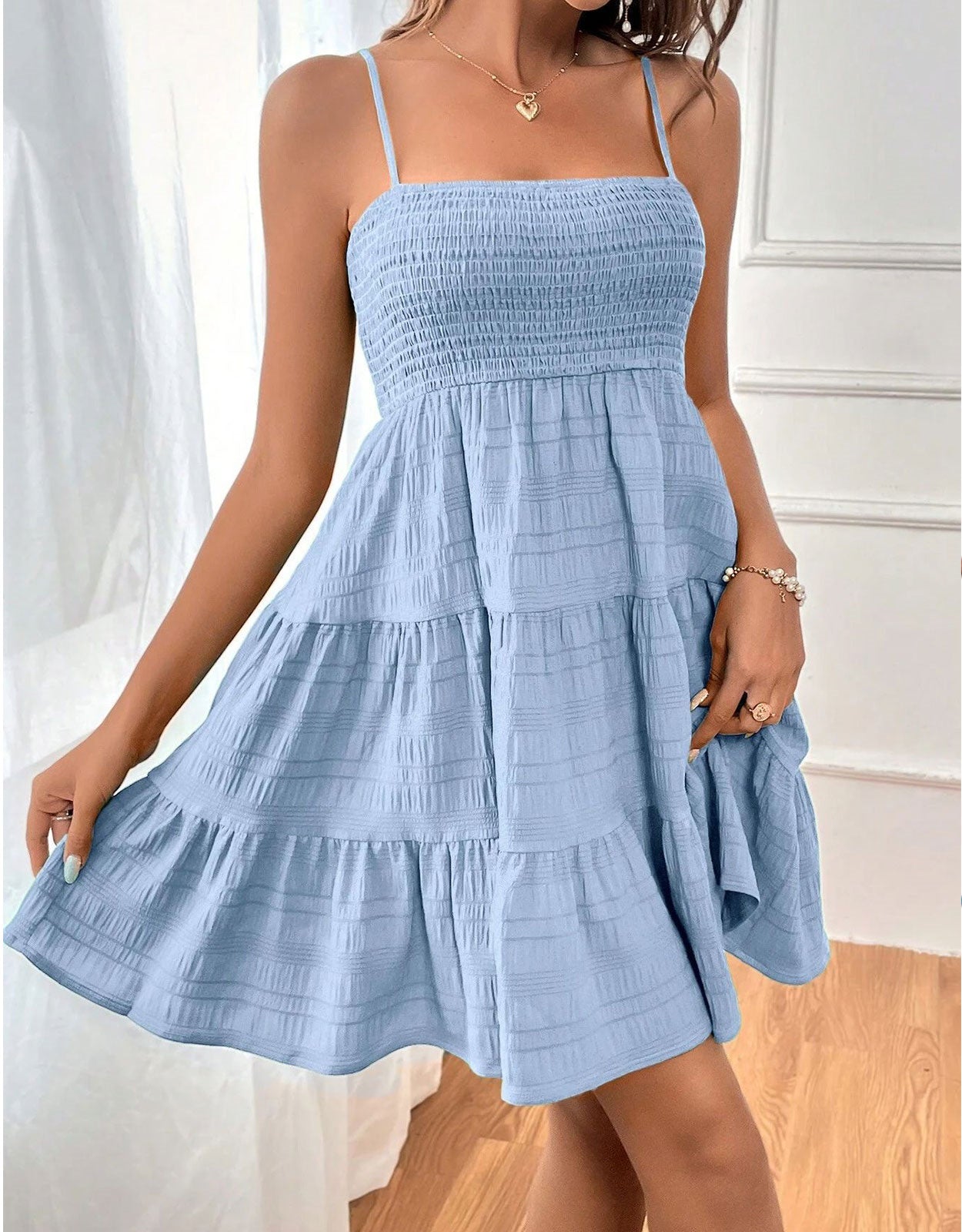 Suspender Pleated Mini Tank Dress