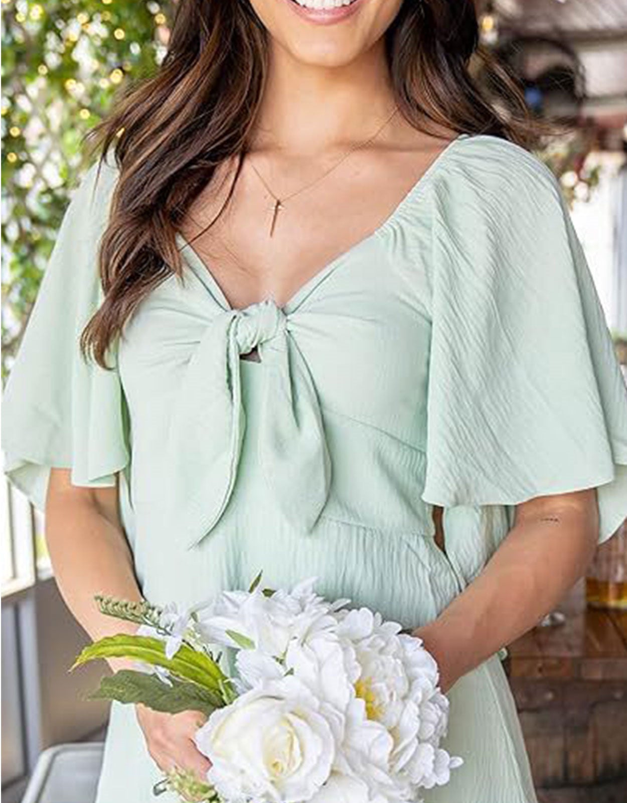 Summer Deep V Neck Ruffle Sleeve Elegant Bow Tie Mini Dress