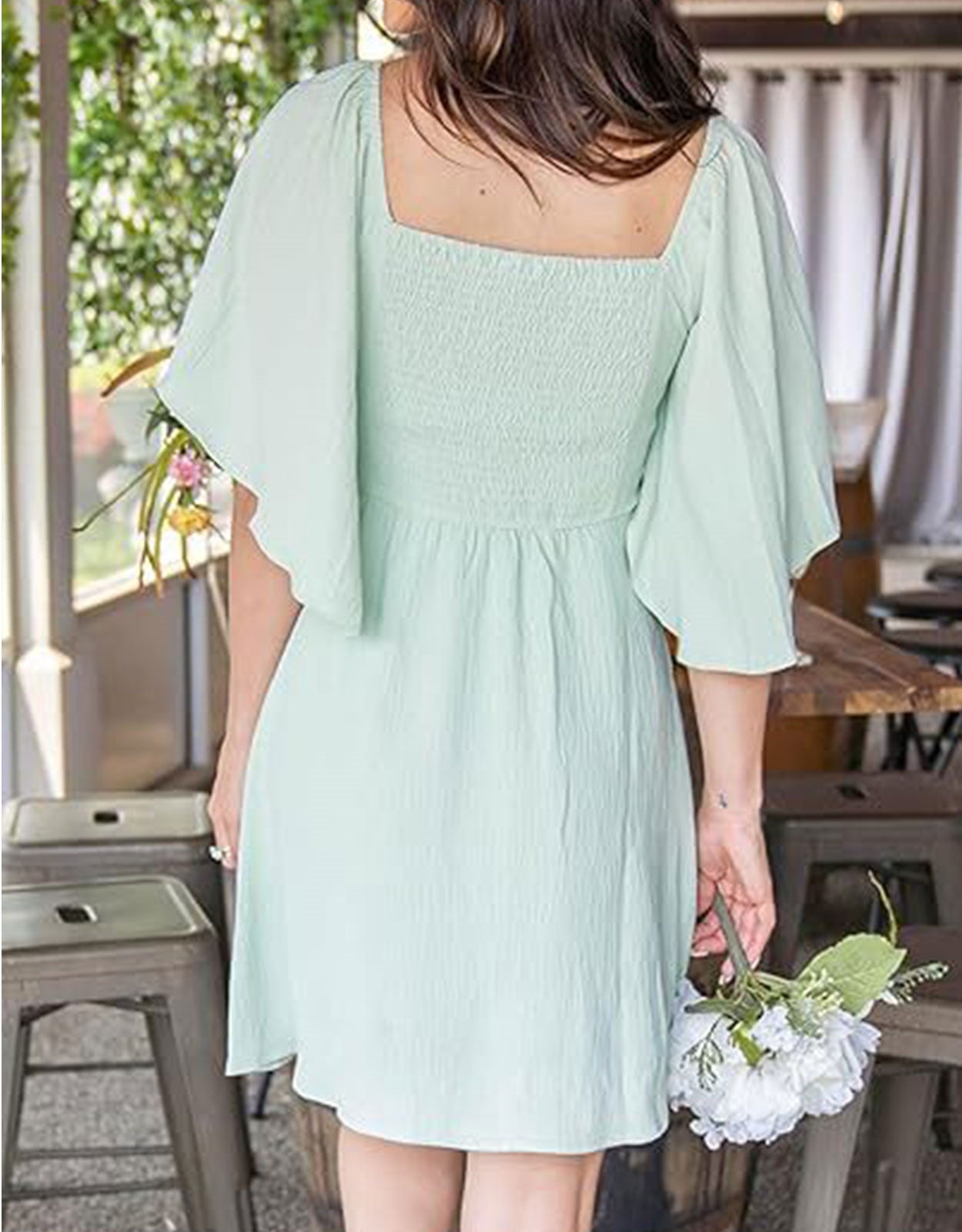 Summer Deep V Neck Ruffle Sleeve Elegant Bow Tie Mini Dress
