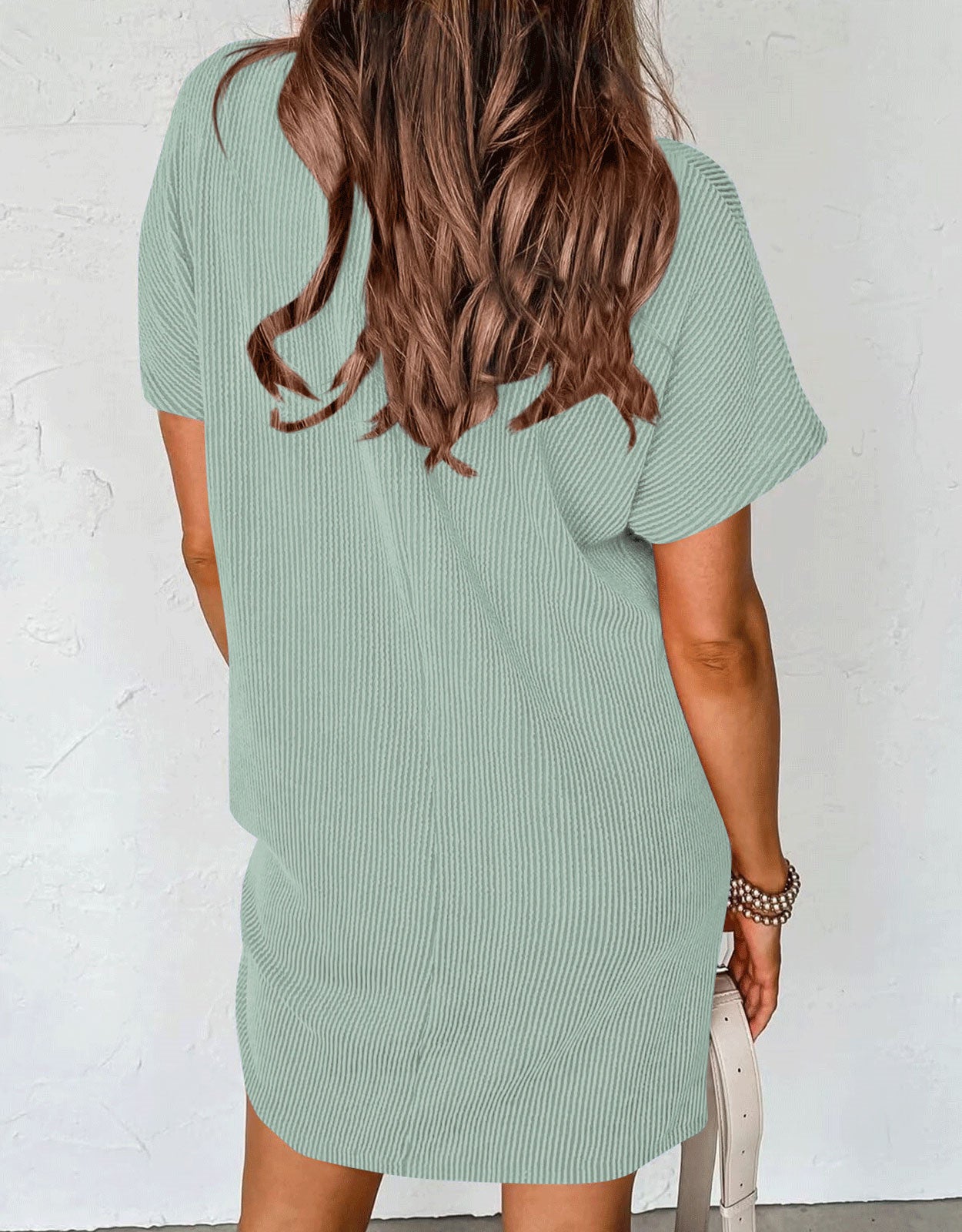 Vertical Stripe Pocket Short Sleeve Mini Dress