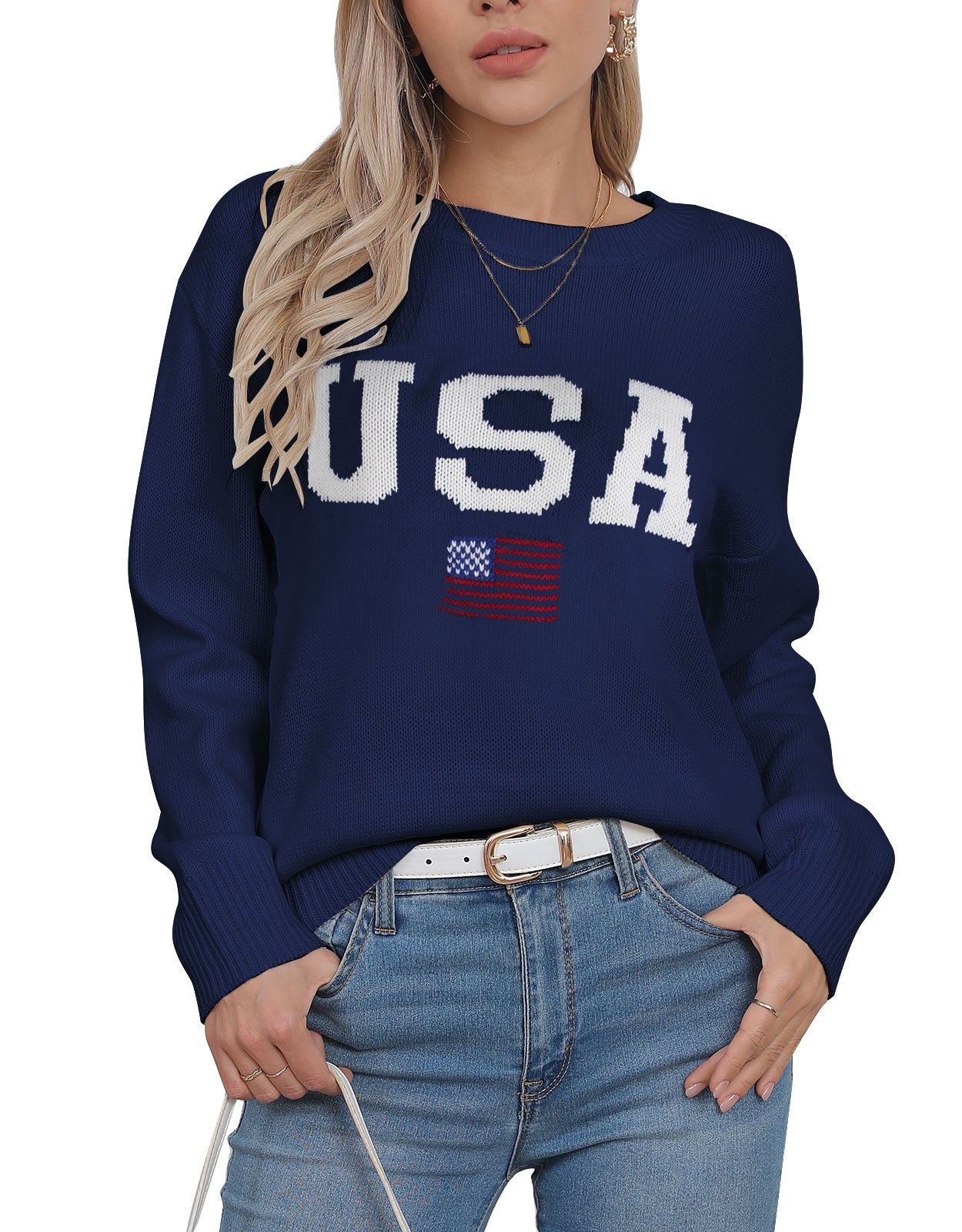 USA Flag Loose Long Sleeve Crewneck Sweater