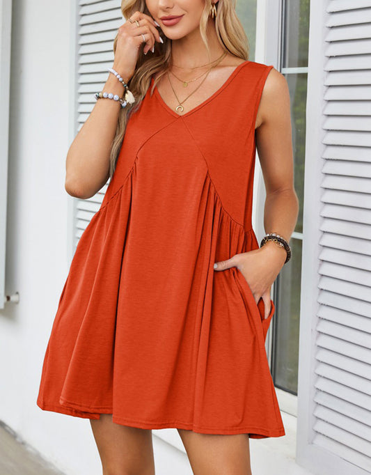 Casual Summer V-Neck Pocket Mini Dress