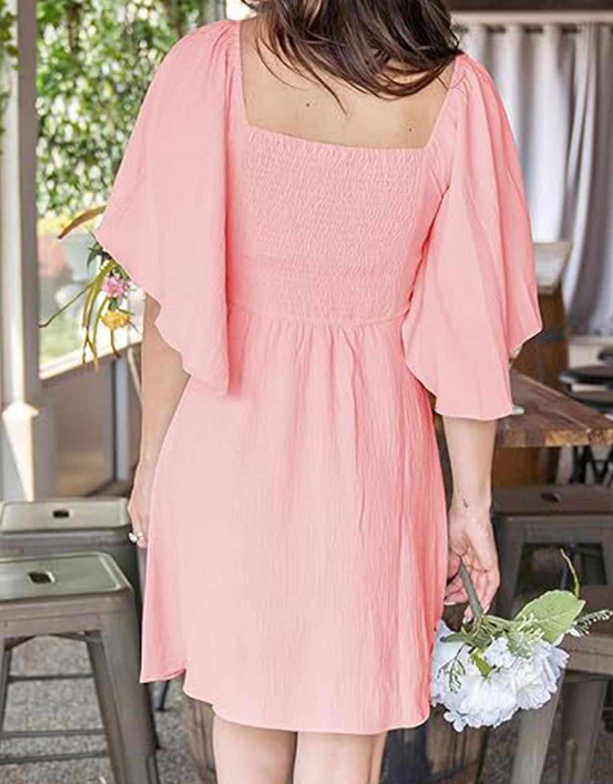 Summer Deep V Neck Ruffle Sleeve Elegant Bow Tie Mini Dress