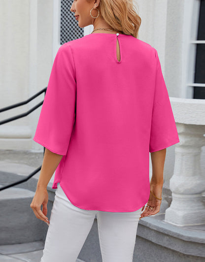 Summer Half-Length Ruffle Sleeve Round Neck Top