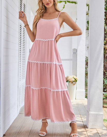 Sleeveless Spaghetti Strap Lace Layered Pocket Dress