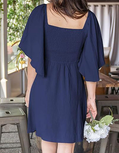 Summer Deep V Neck Ruffle Sleeve Elegant Bow Tie Mini Dress