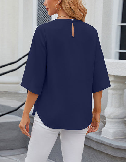 Summer Half-Length Ruffle Sleeve Round Neck Top
