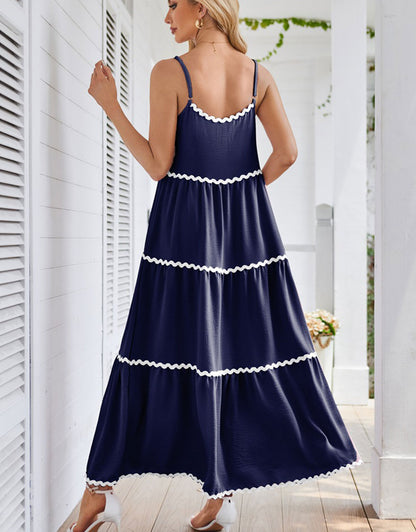 Sleeveless Spaghetti Strap Lace Layered Pocket Dress