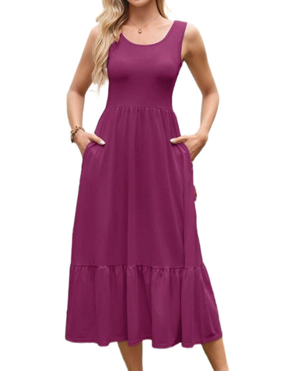 Summer suspender pleated long dress