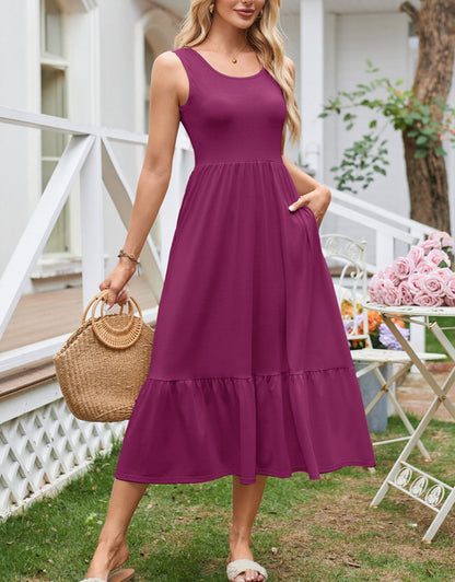Summer suspender pleated long dress
