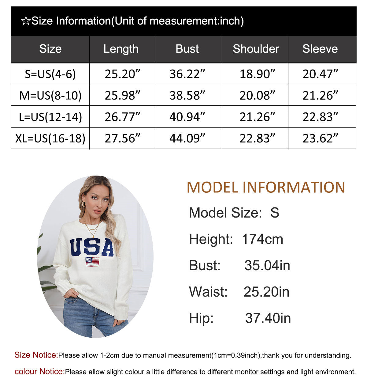 USA Flag Loose Long Sleeve Crewneck Sweater
