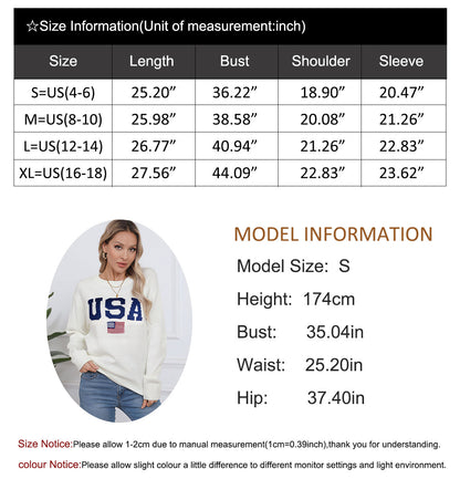 USA Flag Loose Long Sleeve Crewneck Sweater