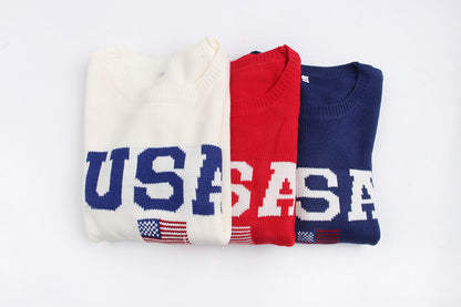 USA Flag Loose Long Sleeve Crewneck Sweater