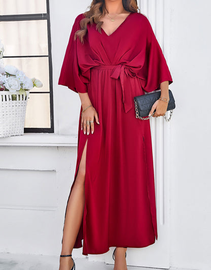 V-Neck Satin High Waist Loose Dress