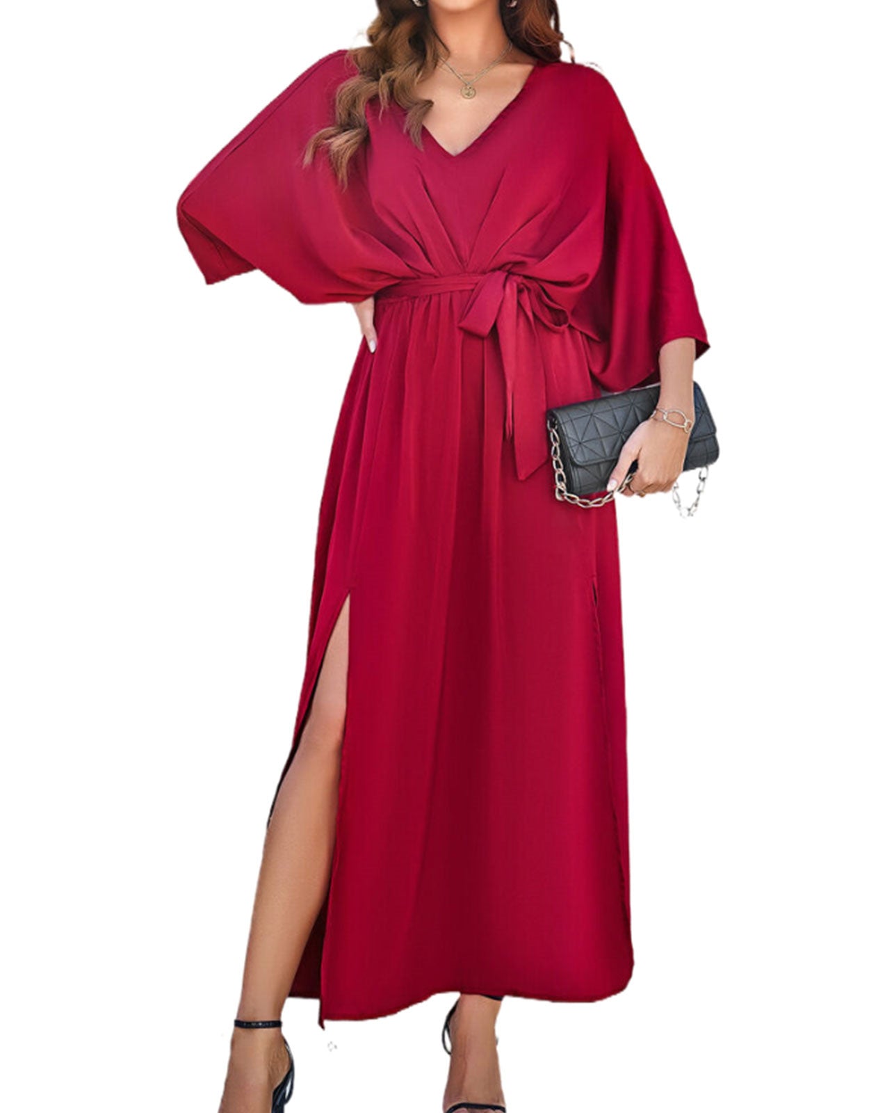 V-Neck Satin High Waist Loose Dress