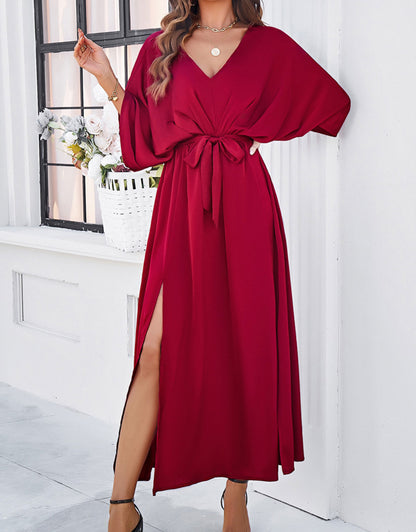 V-Neck Satin High Waist Loose Dress