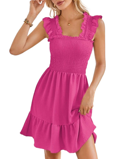Summer Pleated Ruffle Sleeveless Backless Mini Dress