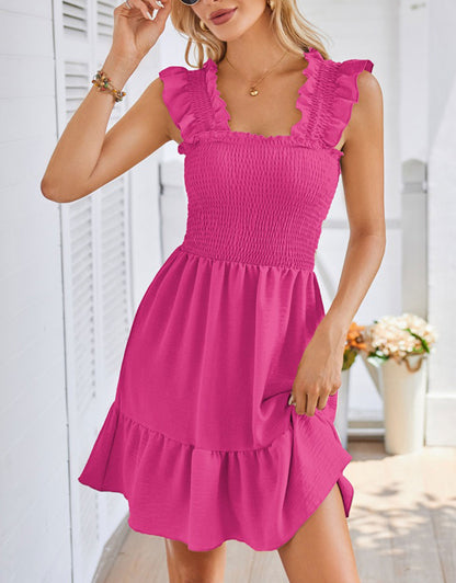 Summer Pleated Ruffle Sleeveless Backless Mini Dress