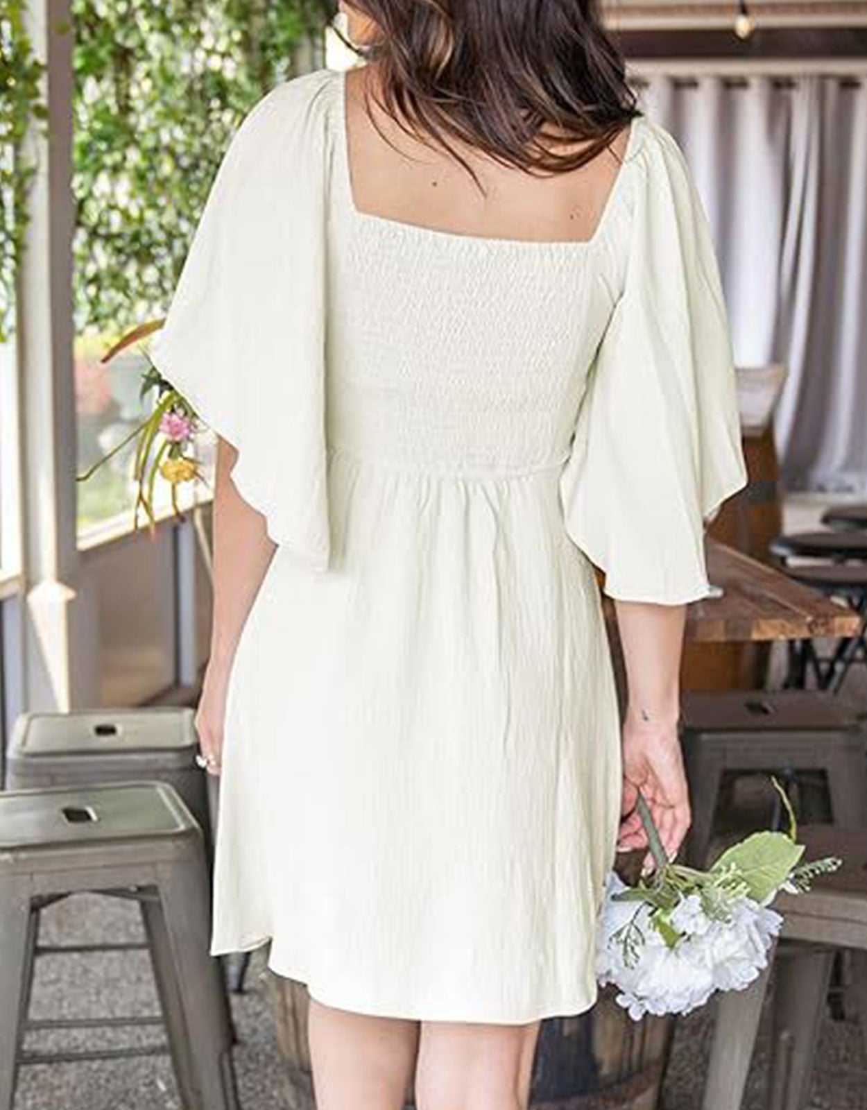 Summer Deep V Neck Ruffle Sleeve Elegant Bow Tie Mini Dress