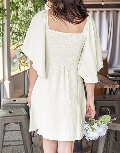 Summer Deep V Neck Ruffle Sleeve Elegant Bow Tie Mini Dress