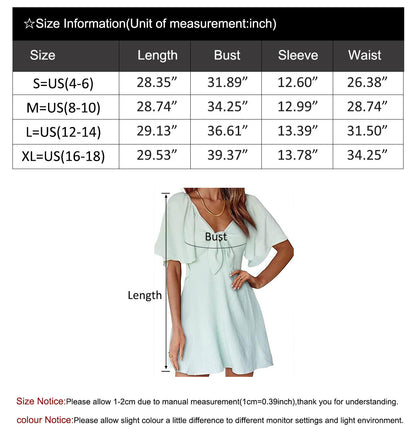 Summer Deep V Neck Ruffle Sleeve Elegant Bow Tie Mini Dress