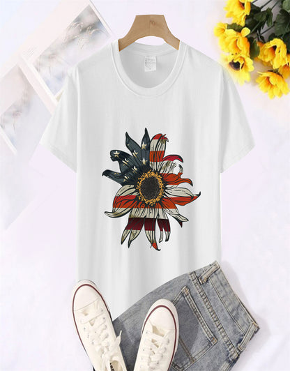 Summer Sunflower Flag Print T-Shirt