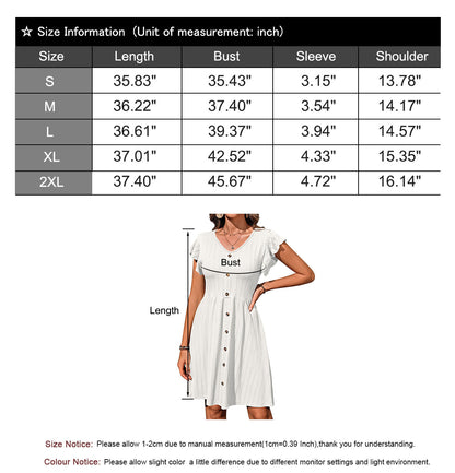 V-neck button knit rattan print short-sleeved dress