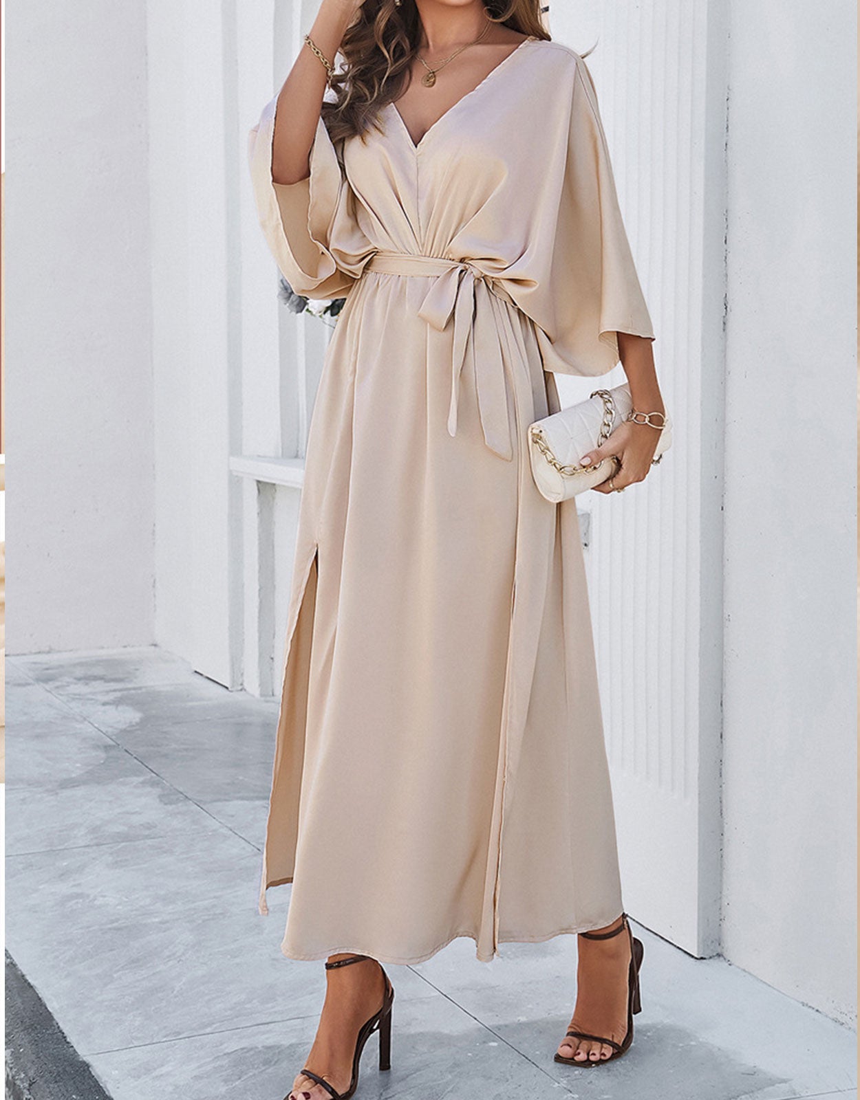 V-Neck Satin High Waist Loose Dress