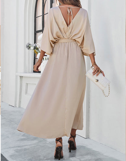 V-Neck Satin High Waist Loose Dress