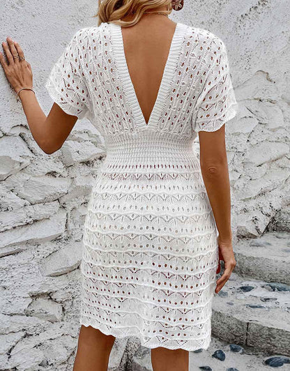 Women's V-neck Waist Hollow Wave Mini Wave Cover-up