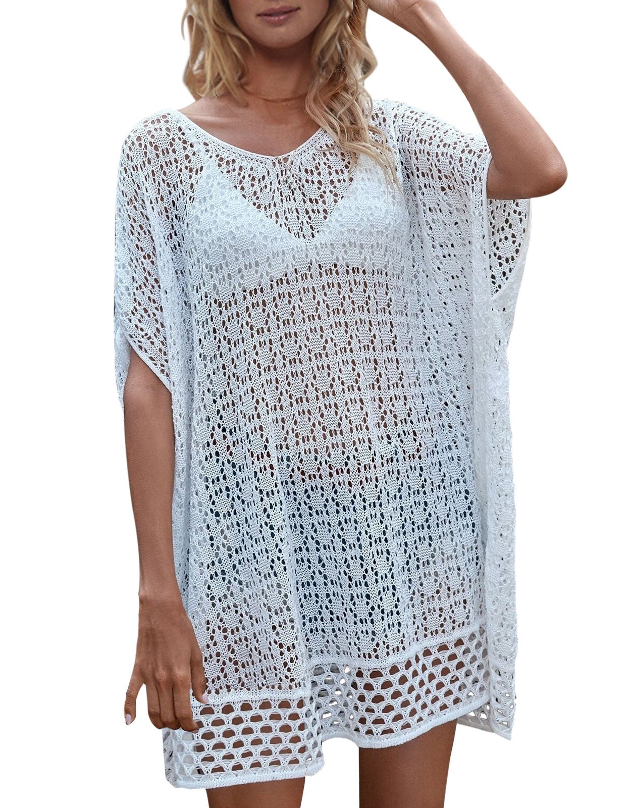 Women's wave loose woven short-sleeved Cover up