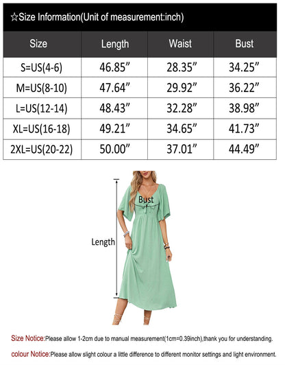 V Neck Ruffle Sleeve Elegant Bow Tie Long Dress