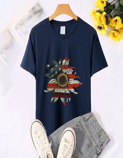 Summer Sunflower Flag Print T-Shirt