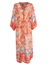 Load image into Gallery viewer, Long Rayon Floral Print Kimono Coverup
