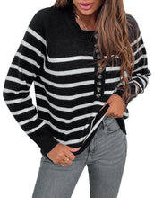 Load image into Gallery viewer, Striped Pattern Pullover Sweater with Button Up
