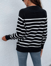 Load image into Gallery viewer, Striped Pattern Pullover Sweater with Button Up
