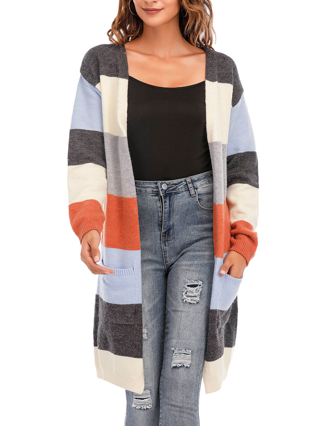 Open Multicolor Colorblock Knit Striped Cardigan Final Sale