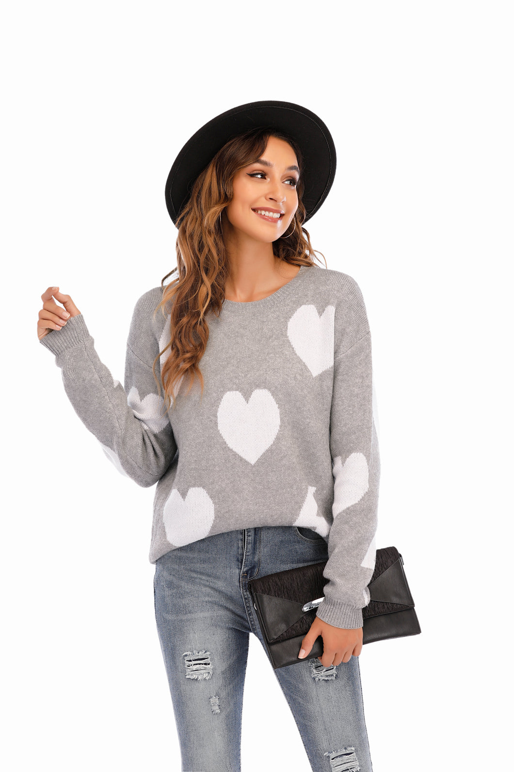 Cute Lightning Valentine Heart Sweater Grey XL