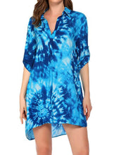 Load image into Gallery viewer, Floral Print Shirt Beach Bikini Cover Up Tunic Dress
