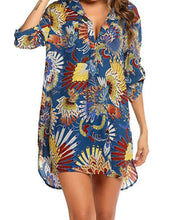 Load image into Gallery viewer, Floral Print Shirt Beach Bikini Cover Up Tunic Dress
