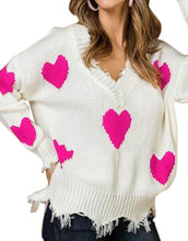 Load image into Gallery viewer, Womens Sweaters Irregular Tassel Hem with Heart Print
