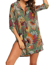 Load image into Gallery viewer, Floral Print Shirt Beach Bikini Cover Up Tunic Dress
