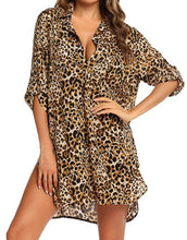 Load image into Gallery viewer, Floral Print Shirt Beach Bikini Cover Up Tunic Dress
