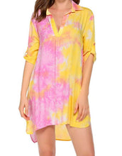 Load image into Gallery viewer, Floral Print Shirt Beach Bikini Cover Up Tunic Dress
