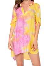 Load image into Gallery viewer, Floral Print Shirt Beach Bikini Cover Up Tunic Dress
