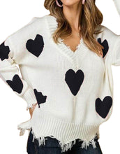 Load image into Gallery viewer, Womens Sweaters Irregular Tassel Hem with Heart Print

