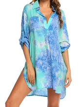 Load image into Gallery viewer, Floral Print Shirt Beach Bikini Cover Up Tunic Dress
