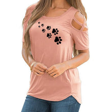 Load image into Gallery viewer, Cold Shoulder Paw Print T Shirts
