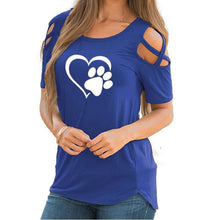 Load image into Gallery viewer, Cold Shoulder Heart Print T Shirts

